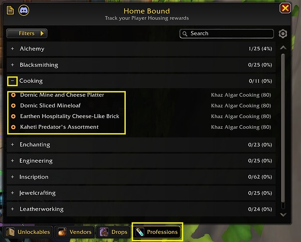 Decor Crafting Professions Cooking